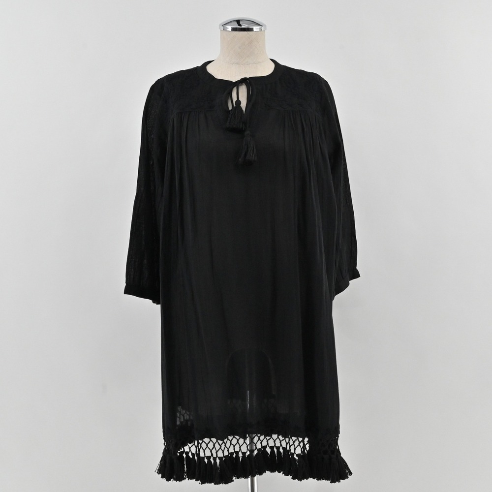 Roller Rabbit Serafina Tunic Dress Womens Size M Black Crochet Tassel Cover Up